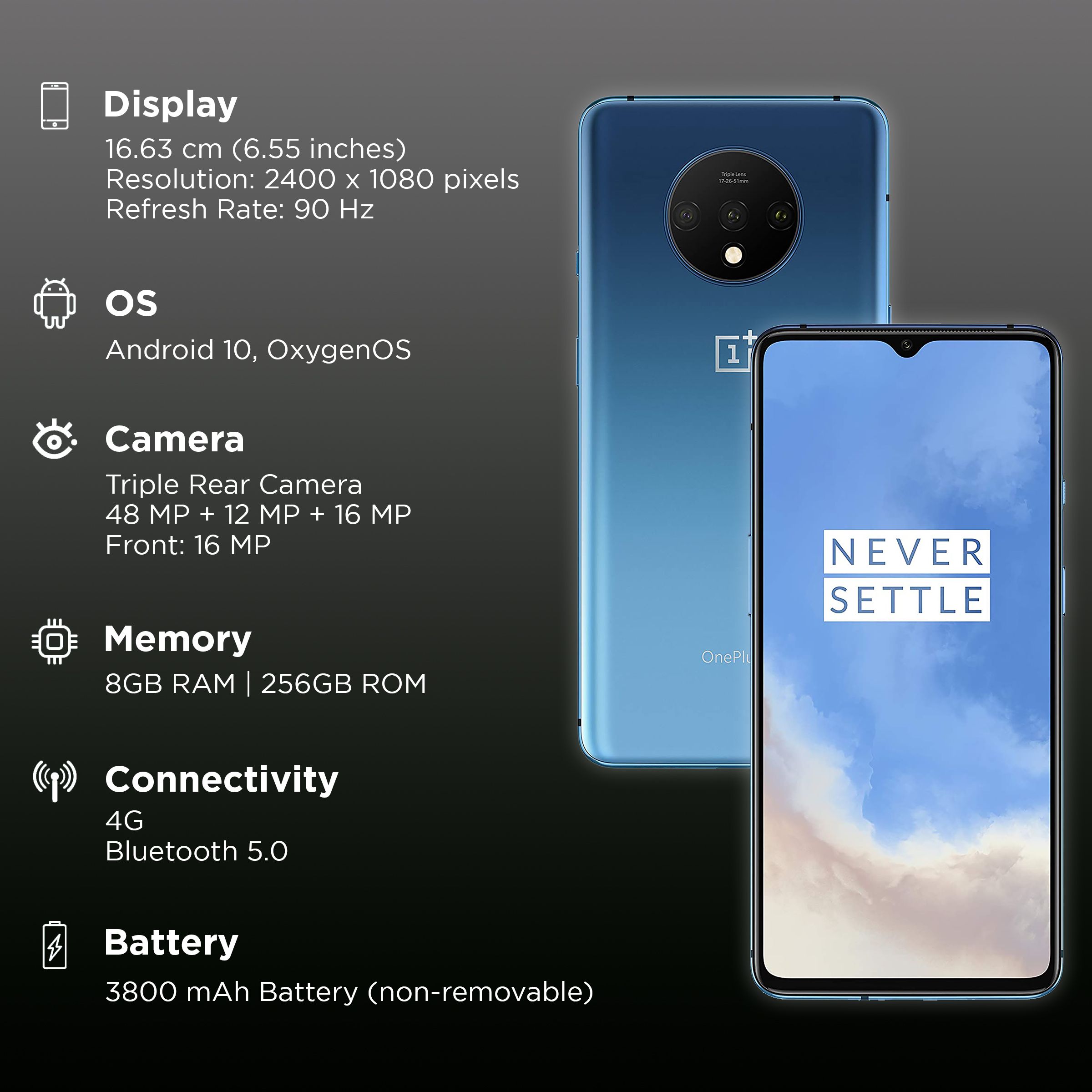 Oneplus 7T 256GB 8GB RAM ブルー OnePlus 7T Dual Sim - 256GB ,8GB RAM, 4G, Glacier Blue : Buy